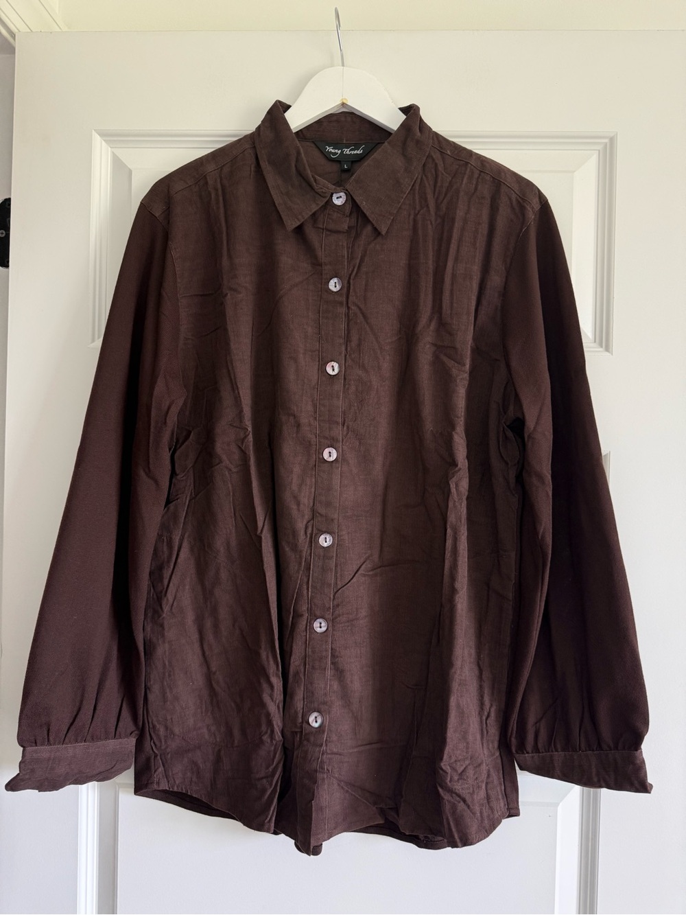 Young Threads NWT Brown Button Front Blouse Size Large Boho Cottagecore - Picture 2 of 11
